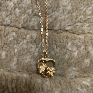 Goldtone Heart and Rose Necklace